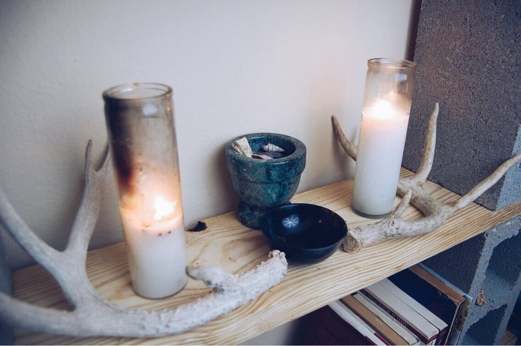 This is the basic altar setup, yours doesn't need to look exactly like mine so feel free to decorate as you like and adjust it to suit your needs and personal taste.