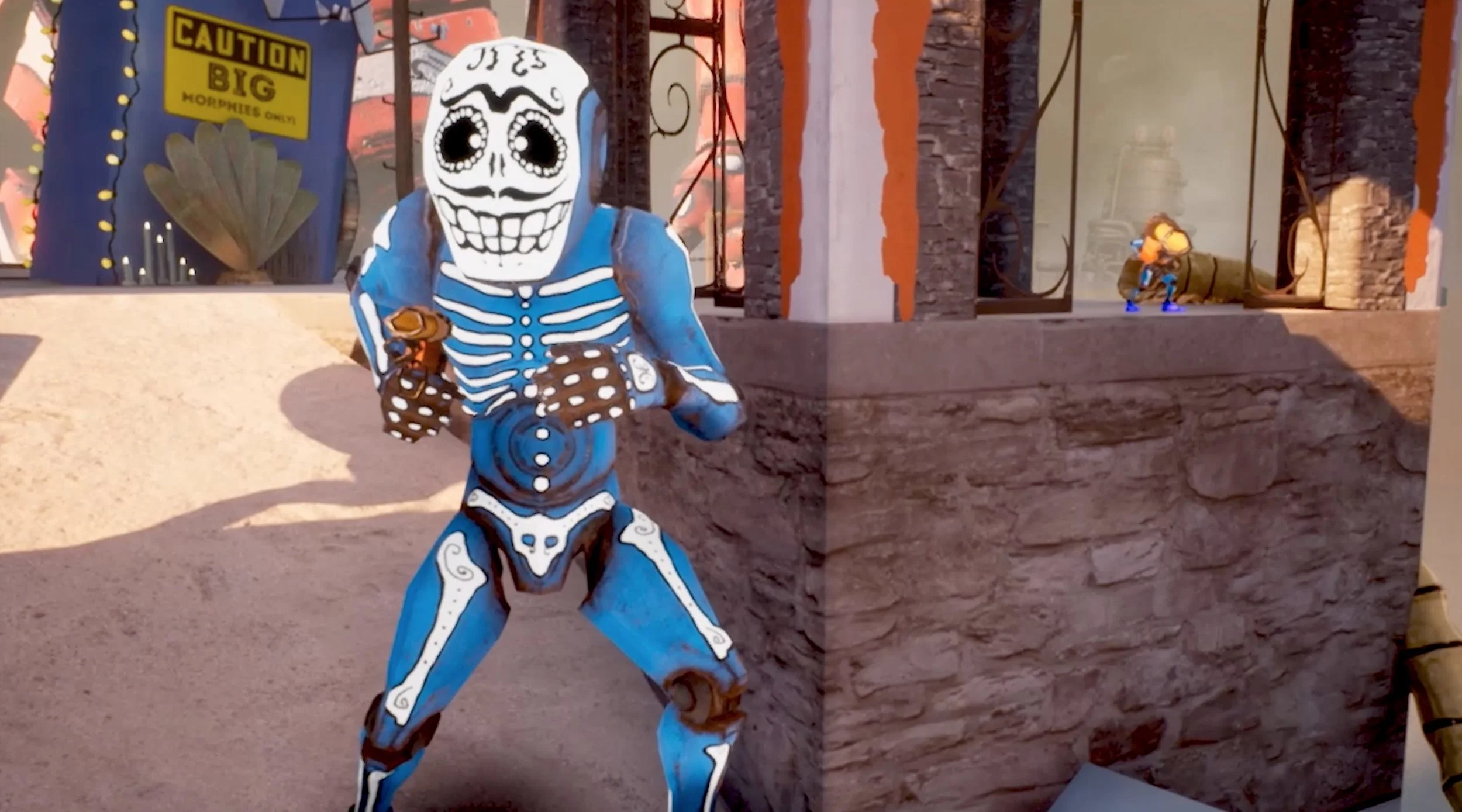 This shot was conceived of during a multiplayer session. We wanted to show the range of sizes Morphies can change into.
