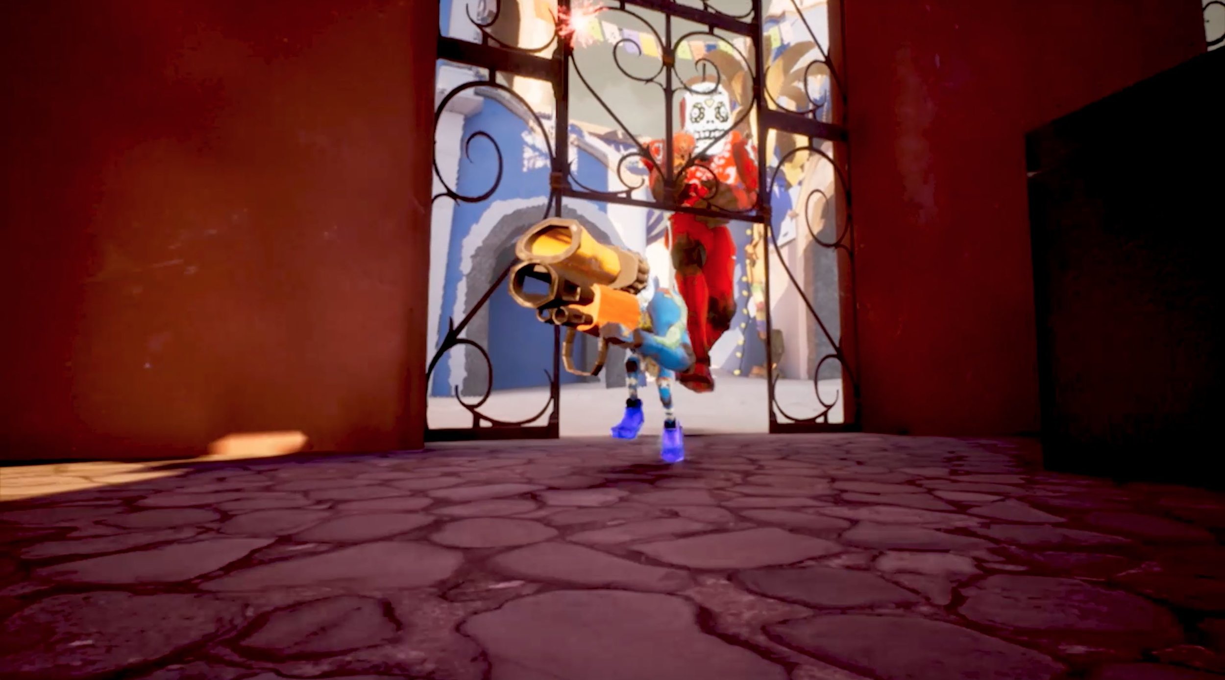 This shot just required one other player to capture. I moved the camera in front and ran the blue Morphie through the door