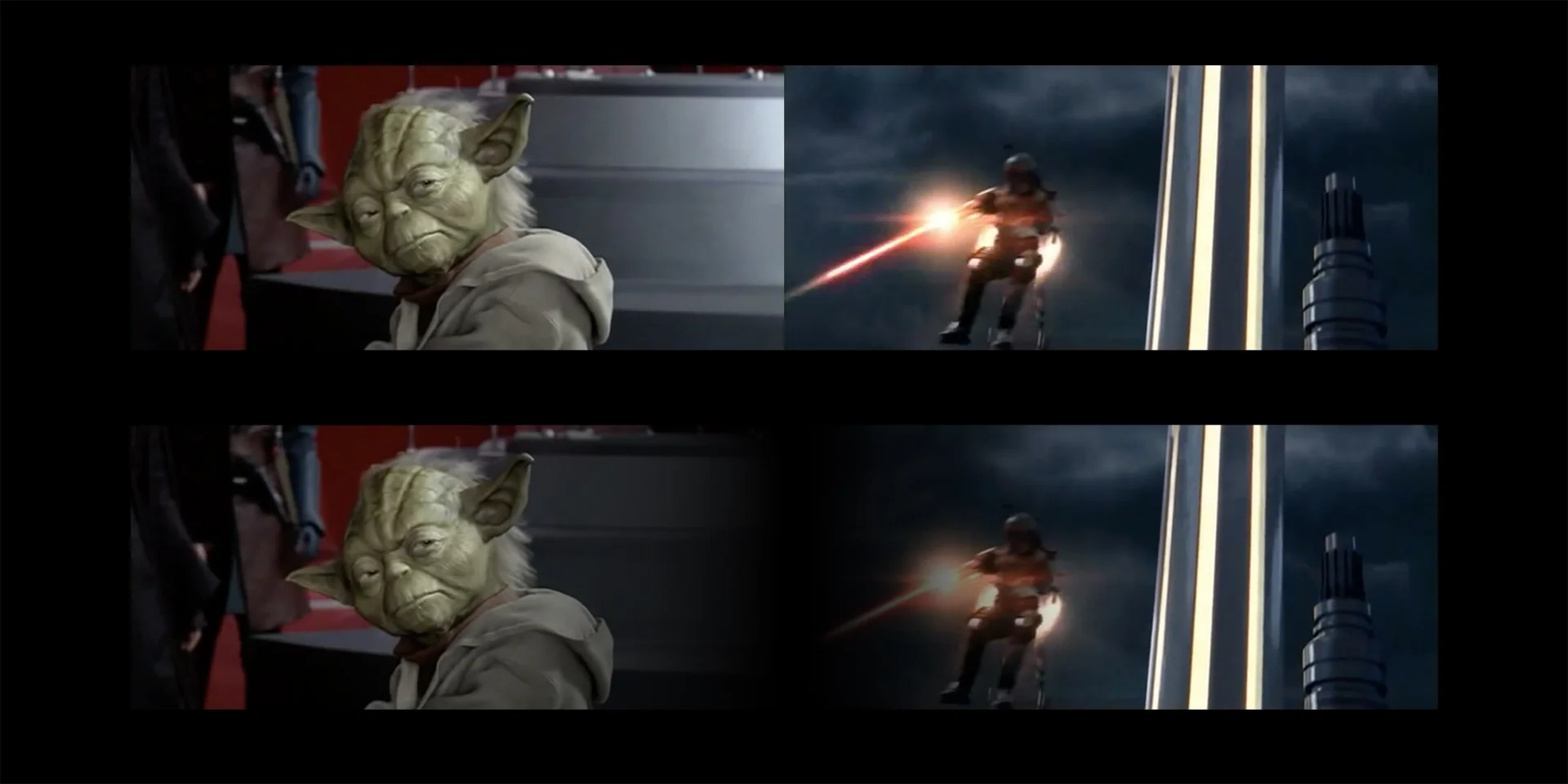 Even when not in motion, some black between the frames divides the ideas up.