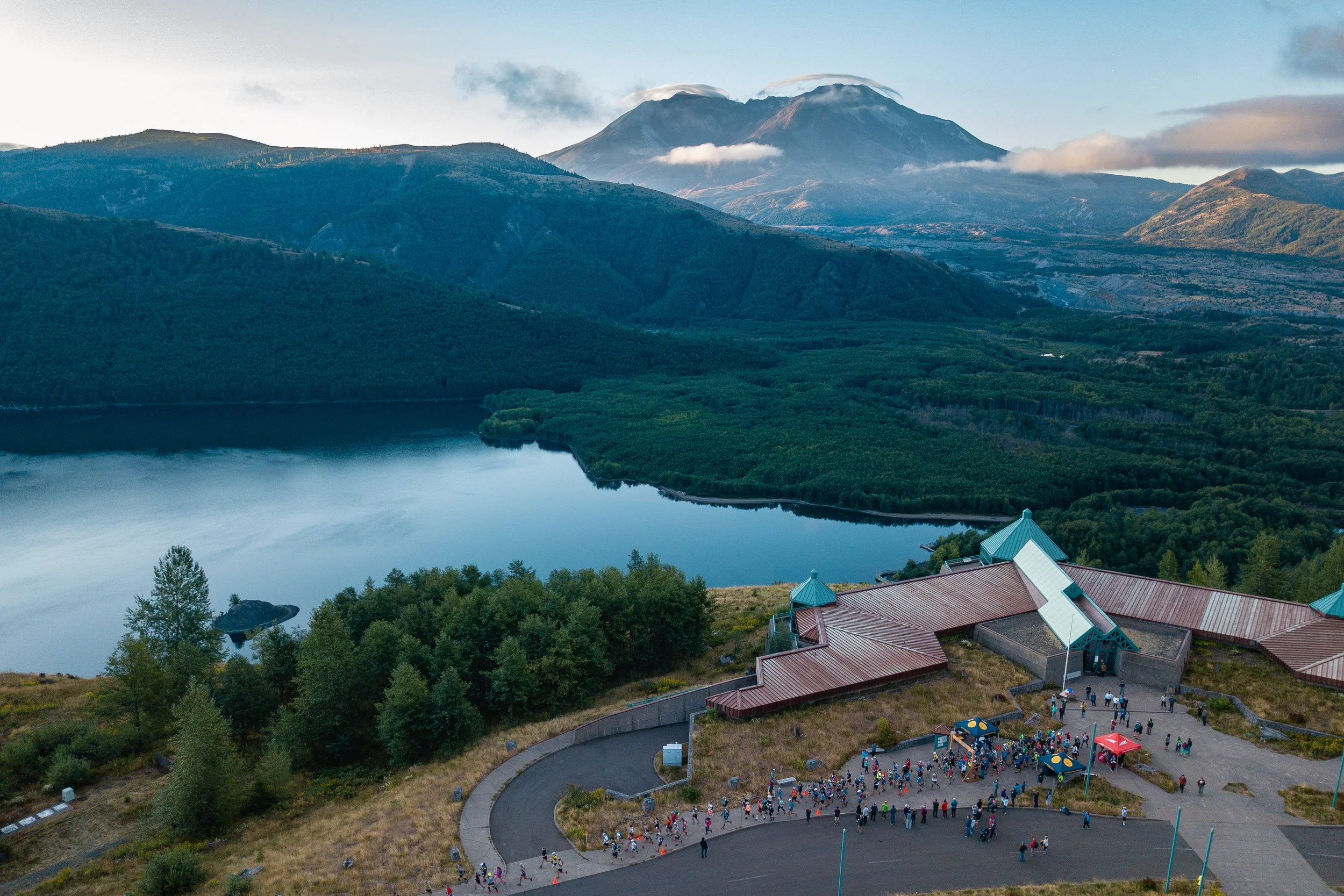 Stunning views abound of Mt. St. Helens at the start/finish area at the Science & Learning Center.