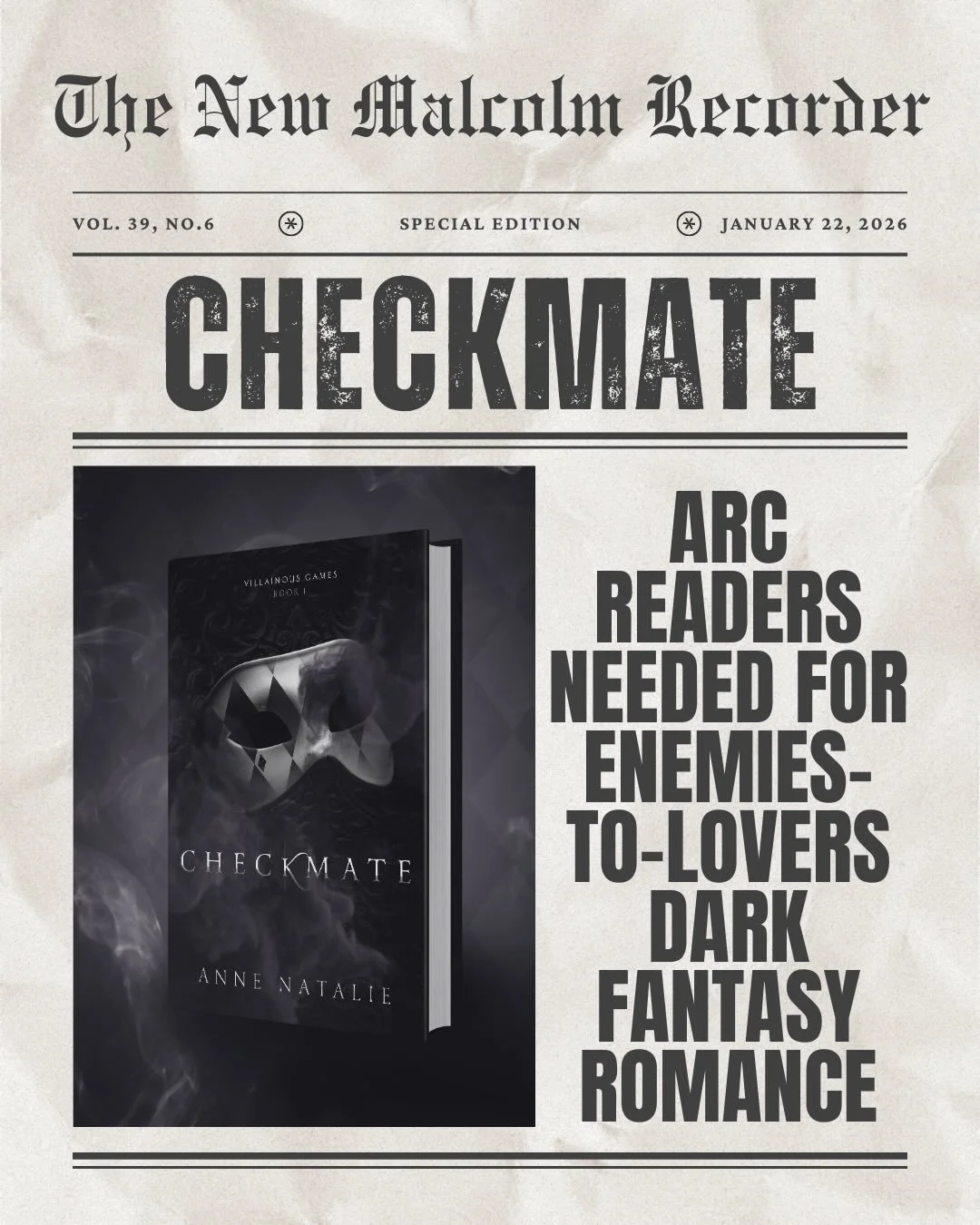 ARC READERS NEEDED

If you:
🖤 Always Fall In Love with the Villain
💜 Want Equally Obsessed, Morally Gray MCs
🖤 Love Secret Identities, Superheroes, and Assassins
💜 Enjoy Fighting as Foreplay
🖤 Crave Spice 🌶️🌶️🌶️🌶️
💜 Love the Heartbreak of E