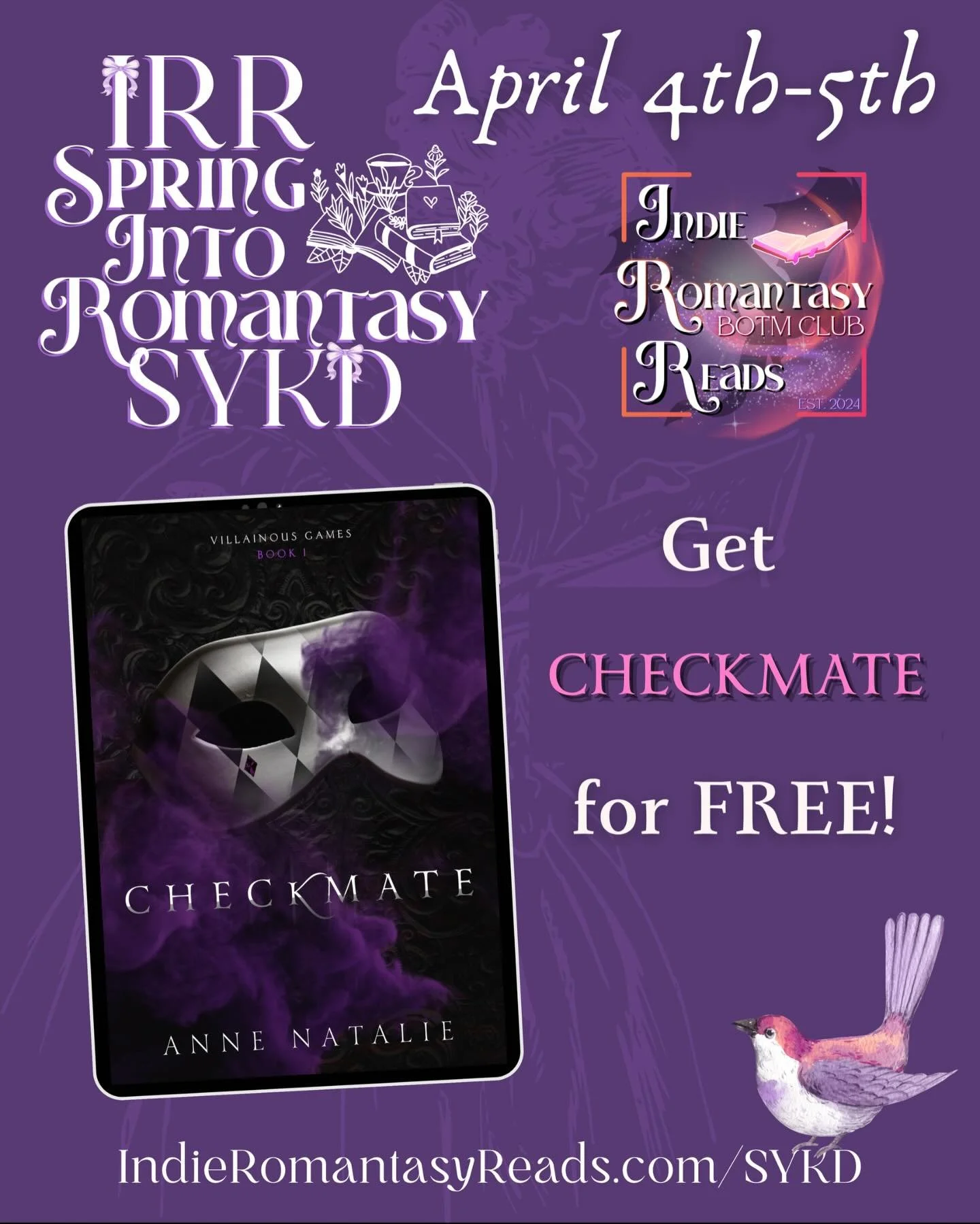 If you&rsquo;ve been waiting for the perfect time to check out Checkmate, now&rsquo;s your chance! I&rsquo;m so excited that Checkmate is part of the Indie Romantasy Reads Spring Into Romantasy SYKD April 4th-5th! There are some truly amazing books i