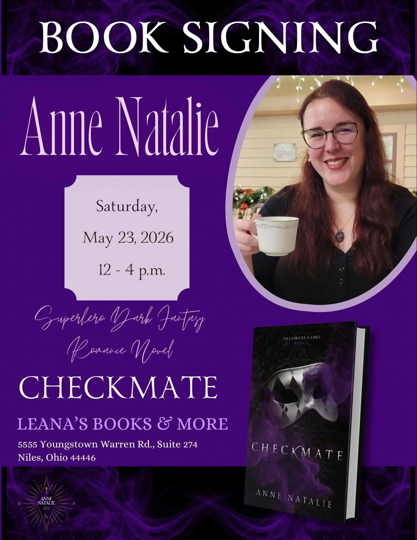 I&rsquo;m so excited to announce that @leanasbooksandmore in Niles, OH has graciously agreed to host my first ever book signing! May 23, 2026 from 12-4. Stop out to say hi and chat about your favorite smutty supervillain!

#indieauthor #booksigning #