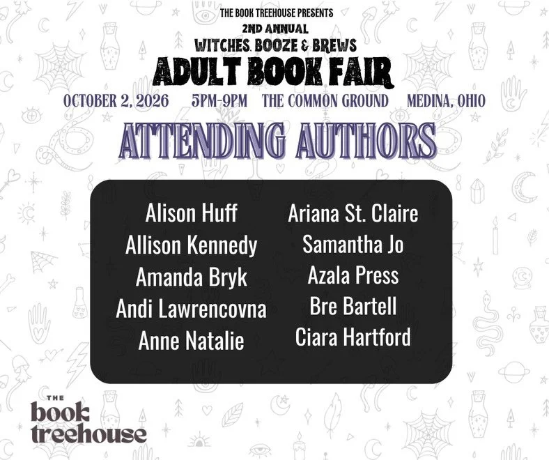 I&rsquo;m so excited to announce that I&rsquo;ll be an attending author at the Witches, Booze &amp; Brews Adult Book Fair!! The event runs from 5-9 p.m. on October 2, 2026 at The Common Ground in Medina, OH!

I attended this event last year as a supp