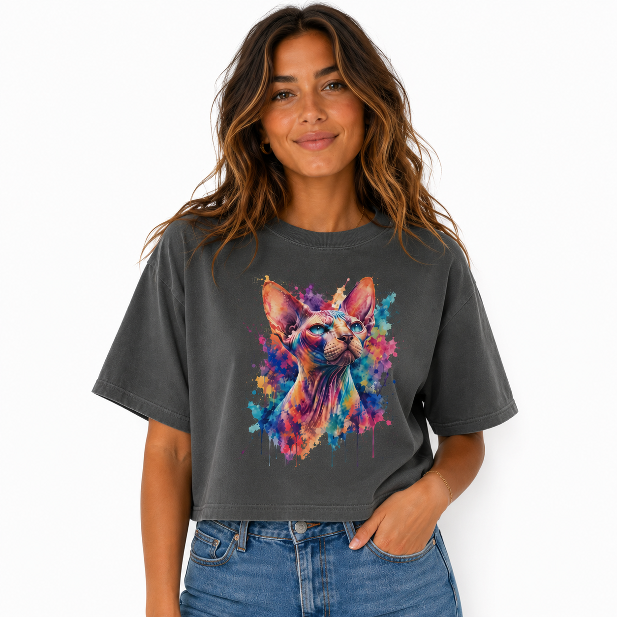 Watercolor  Sphynx Boxy Tee