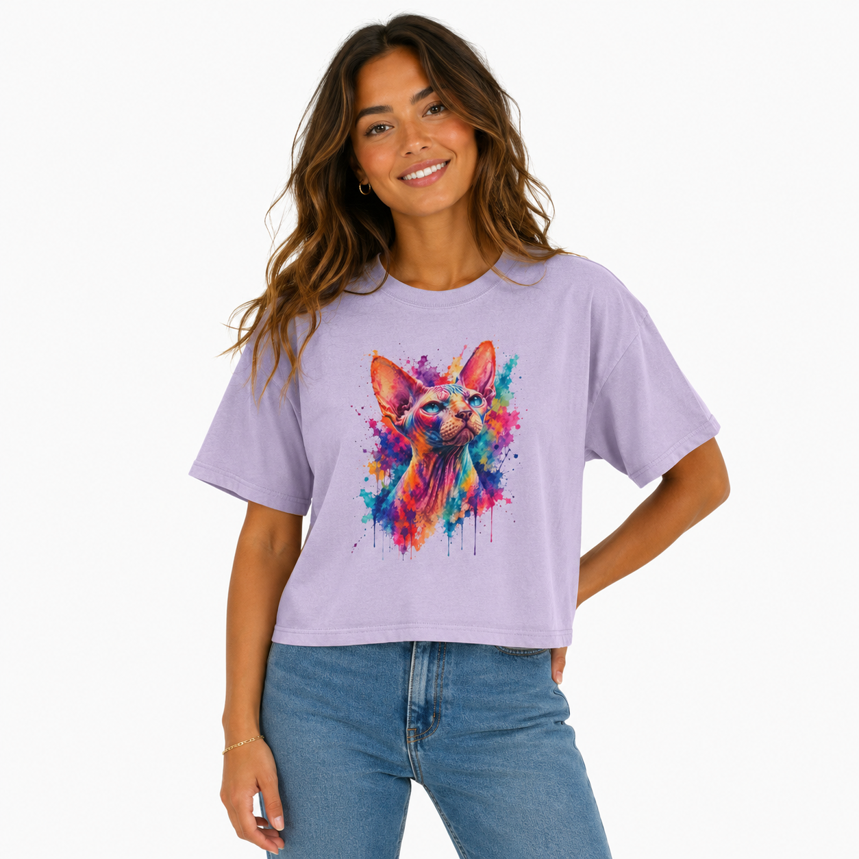 Watercolor  Sphynx Boxy Tee