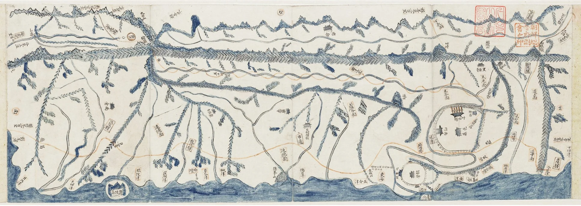   삼척부지도 (三陟府地圖)   1871년(고종8) 열읍지도(列邑地圖)를 그려 올리라는 명령이 전국에 하달됨에 따라 1872년 강원도(江原道) 삼척부(三陟府)에서 제작한 것으로 추정되는 채색지도(彩色地圖)  삼척부는 지금의 행정구역으로 동해시와 더불어 삼척시 미로면, 하장면, 신기면, 노곡면, 근덕면, 원덕면, 가곡면, 도계읍 그리고 태백시 일대에 해당한다. 읍치는 삼척시 성내동 일원에 있었다. 본래 실질국(悉直國)으로 신라 파사왕    (婆娑