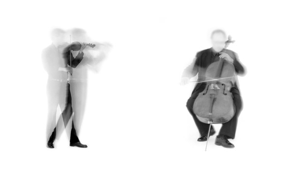 (L) Violin D from the EOS portfolio, 2003; Iris print; 10 x 8" (25.4 x 20.32cm); edition of 10, 2 AP (R) Cello from the EOS portfolio, 2003; Iris print; 10 x 8" (25.4 x 20.32cm); edition of 10, 2 AP