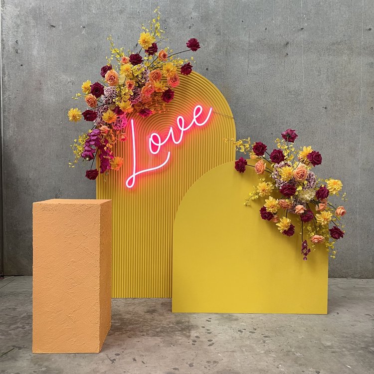 Pink neon love sign backdrop