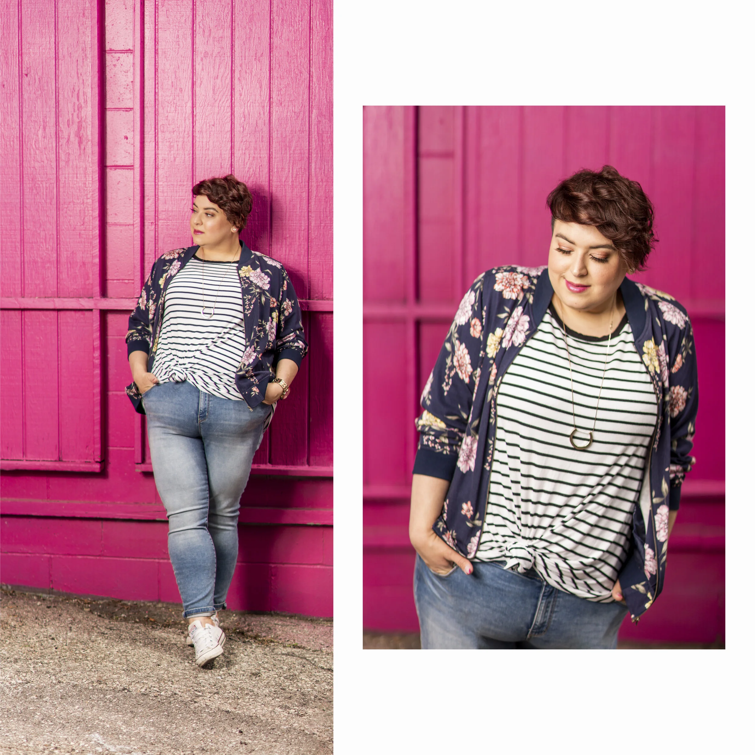 bomber - Torrid | top - Forever 21+ | jeans - Reitmans | shoes - Converse | necklace - H&M | watch - Guess
