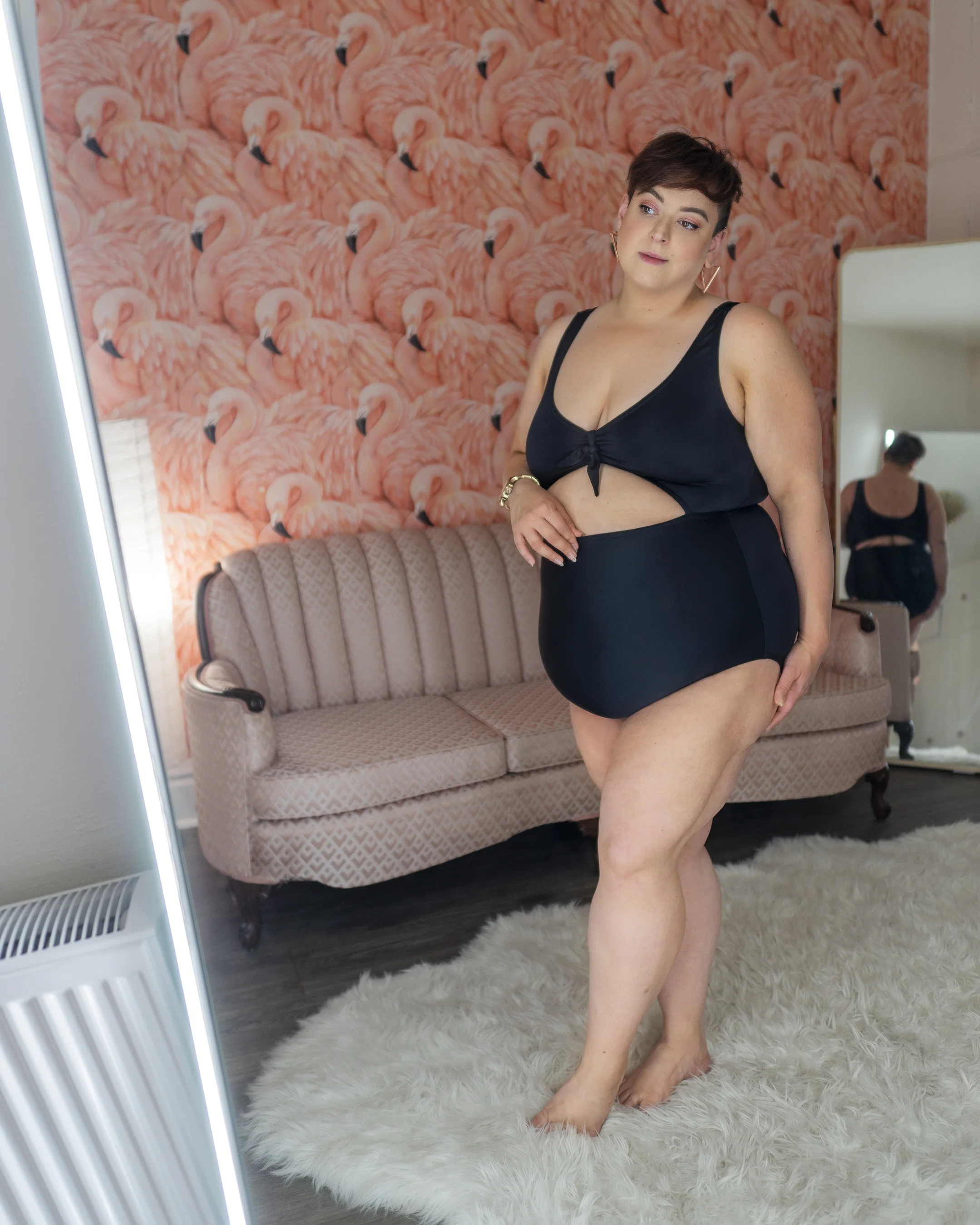 Trying on one of Bathing Belle's most popular plus styles