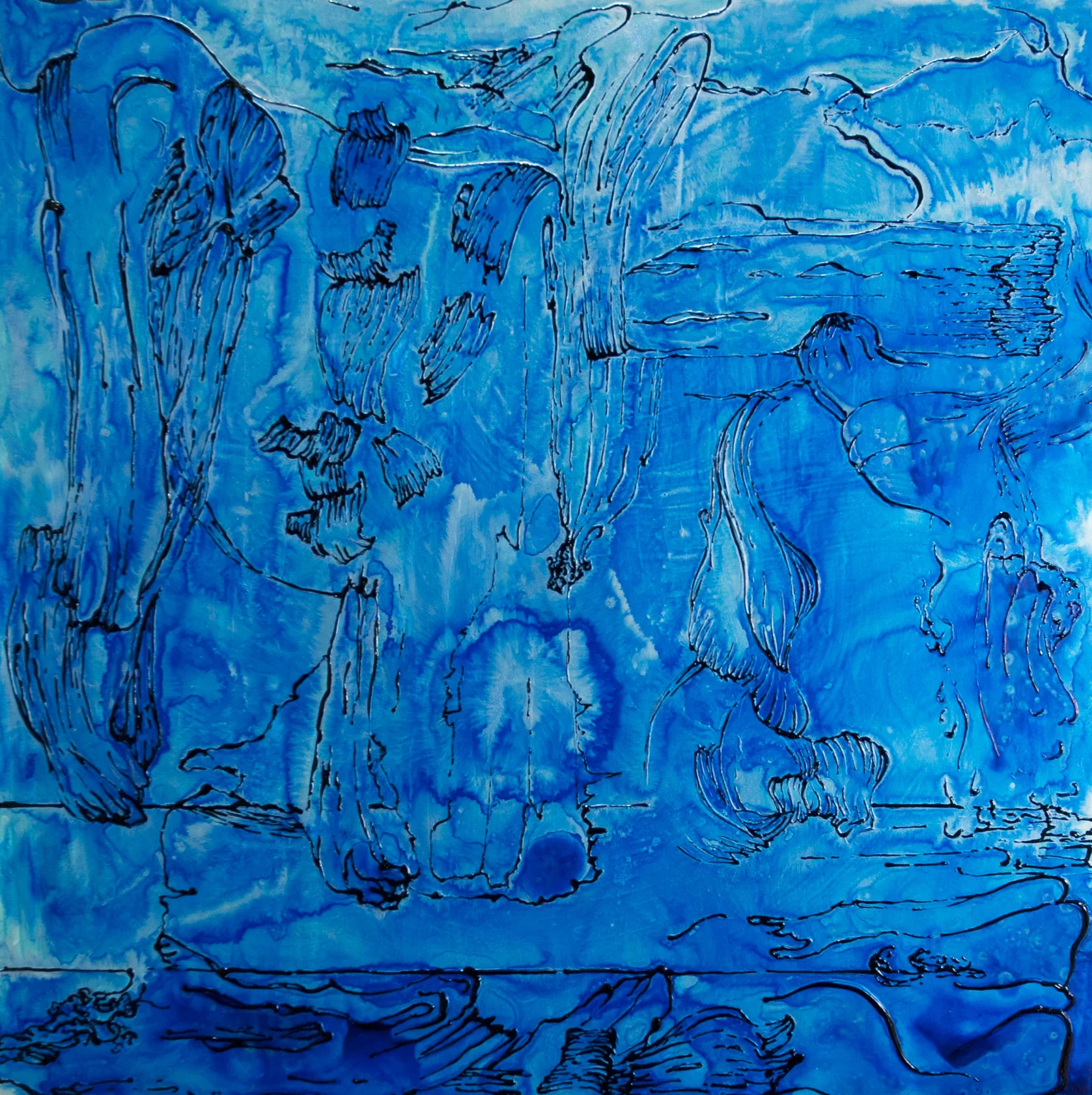 Blue_Silver Drip 2015 acrylic 30 X 30"