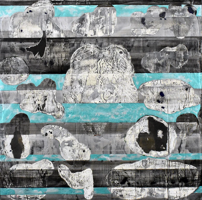 TurquoiseBlackSilver ‘scape2019 2019 acrylic, clay slurry 24" x 24"