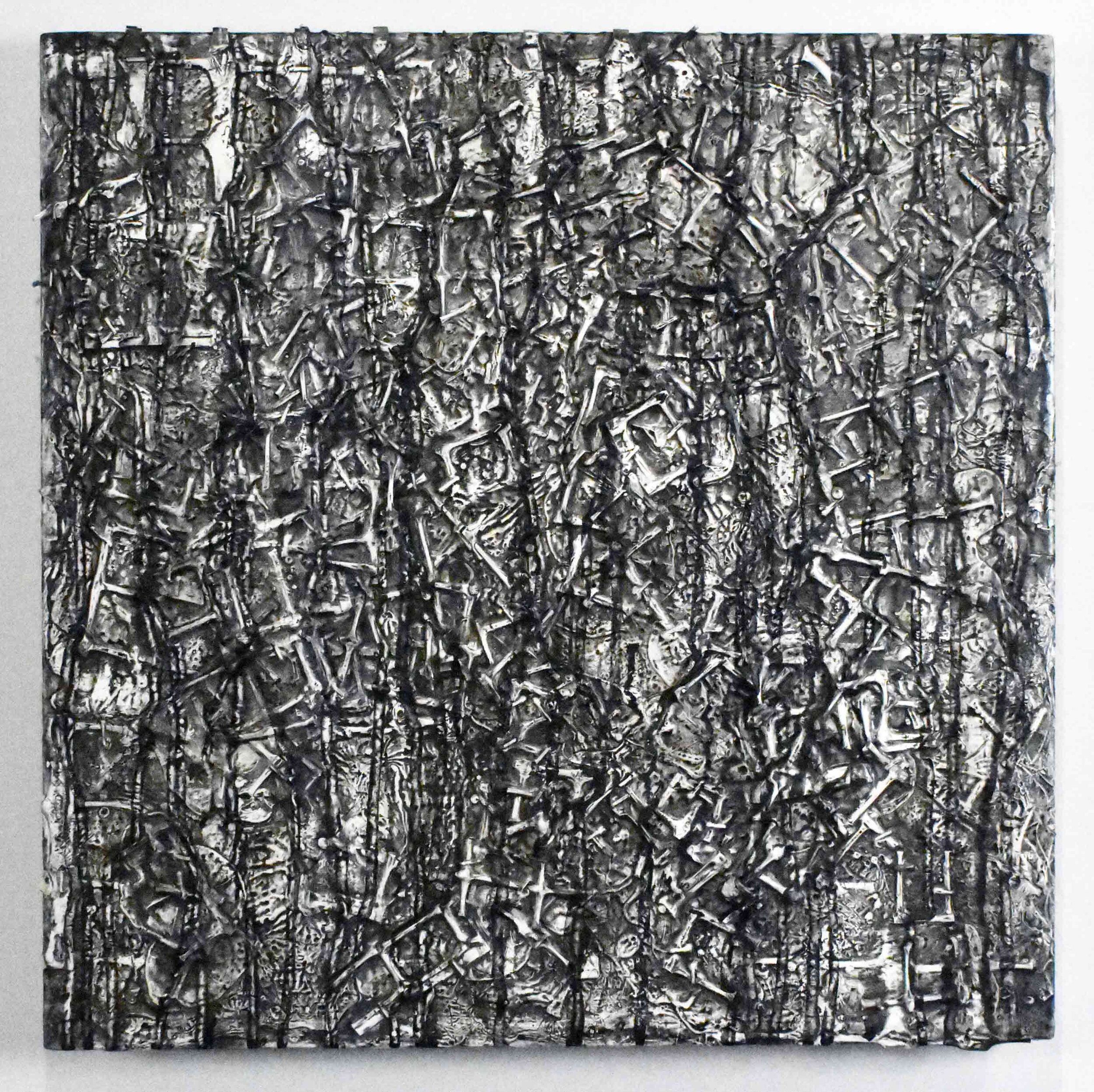   Disruption 2_Black and White   2020  wood, acrylic, clay  24 x 24” 