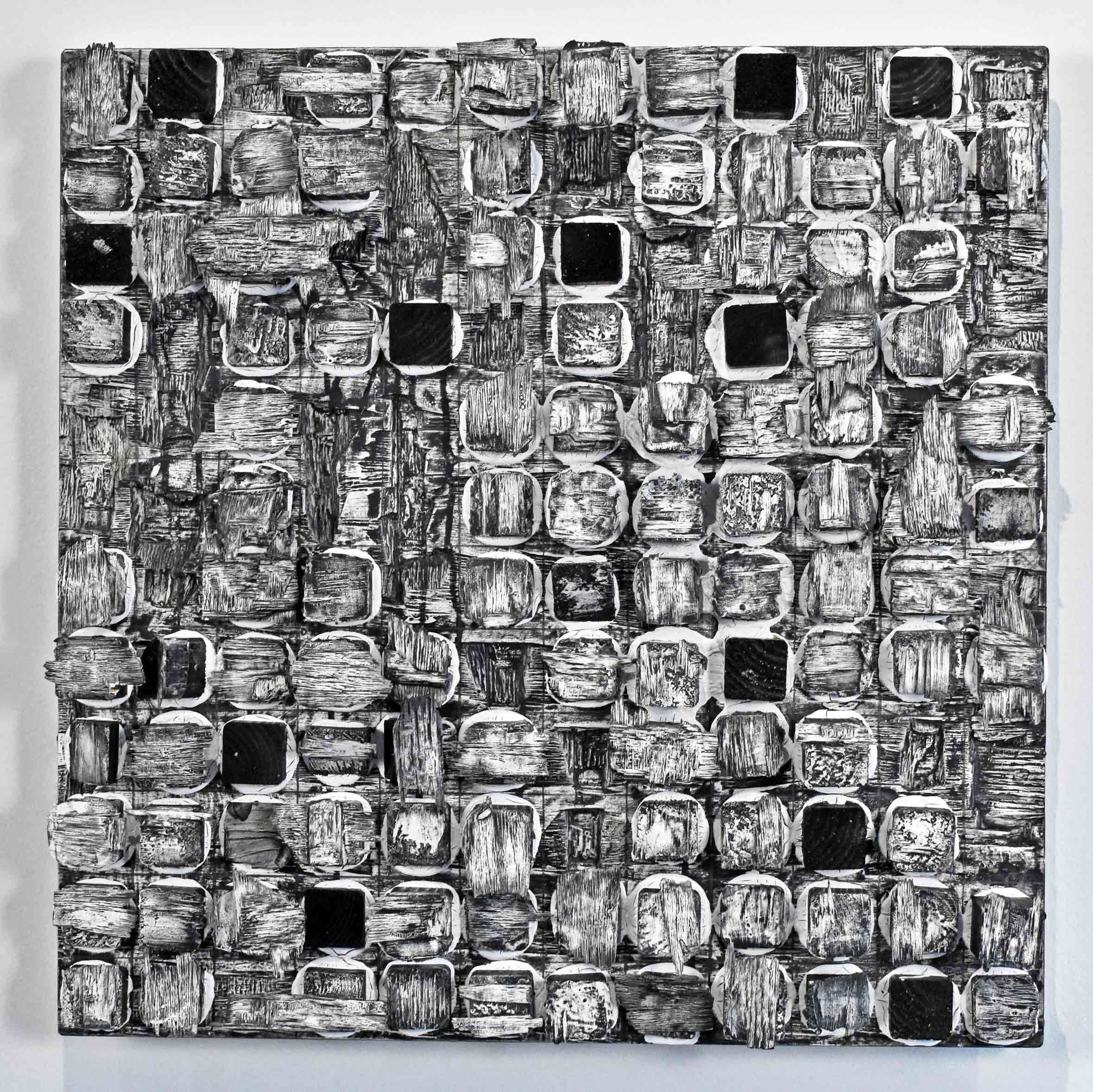   Blocks 2_Black and White   2020  wood, acrylic, clay  24 x 24”     