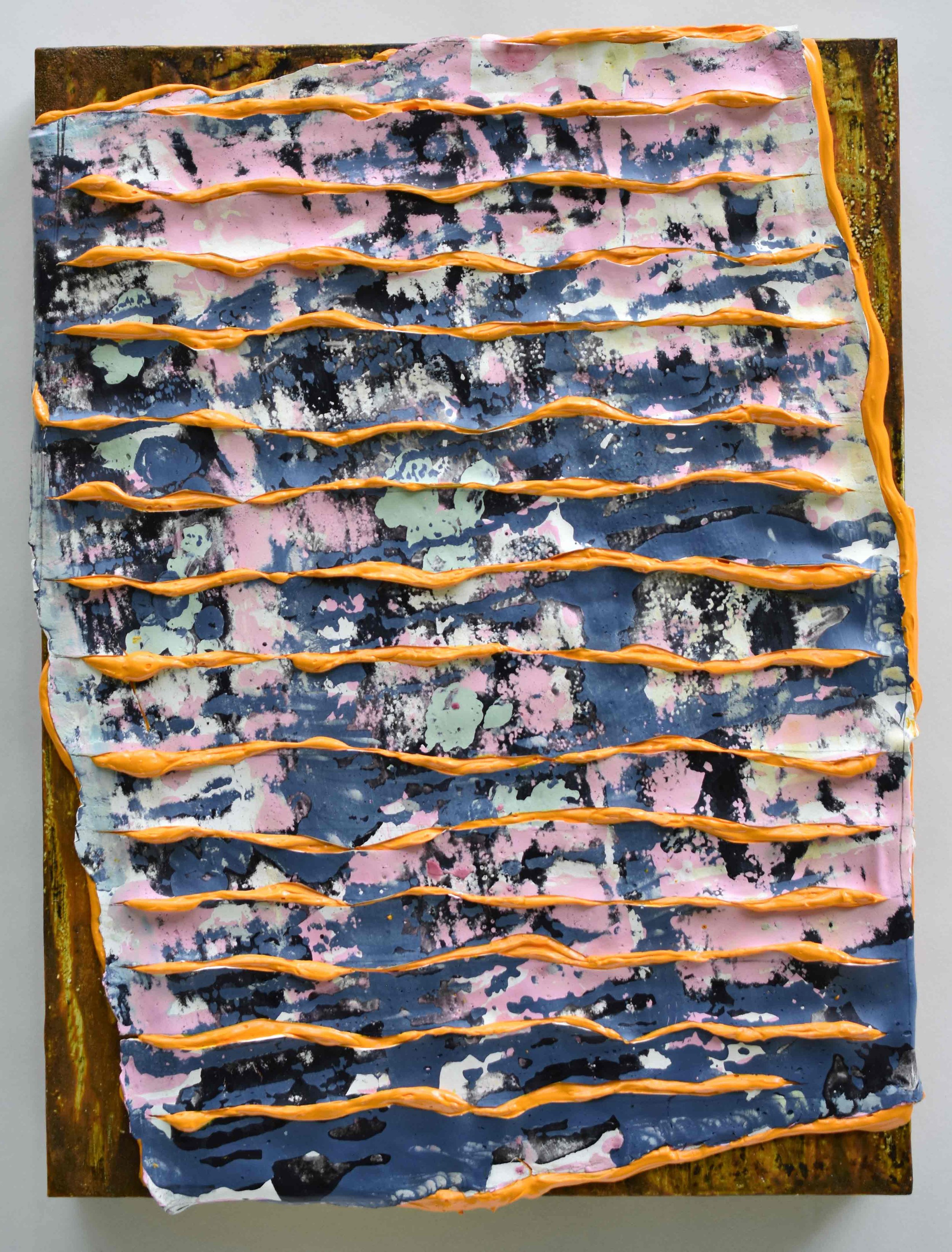 Pressed and Squeezed 4_25 2025 acrylic, clay slurry 16 × 12 × 2”