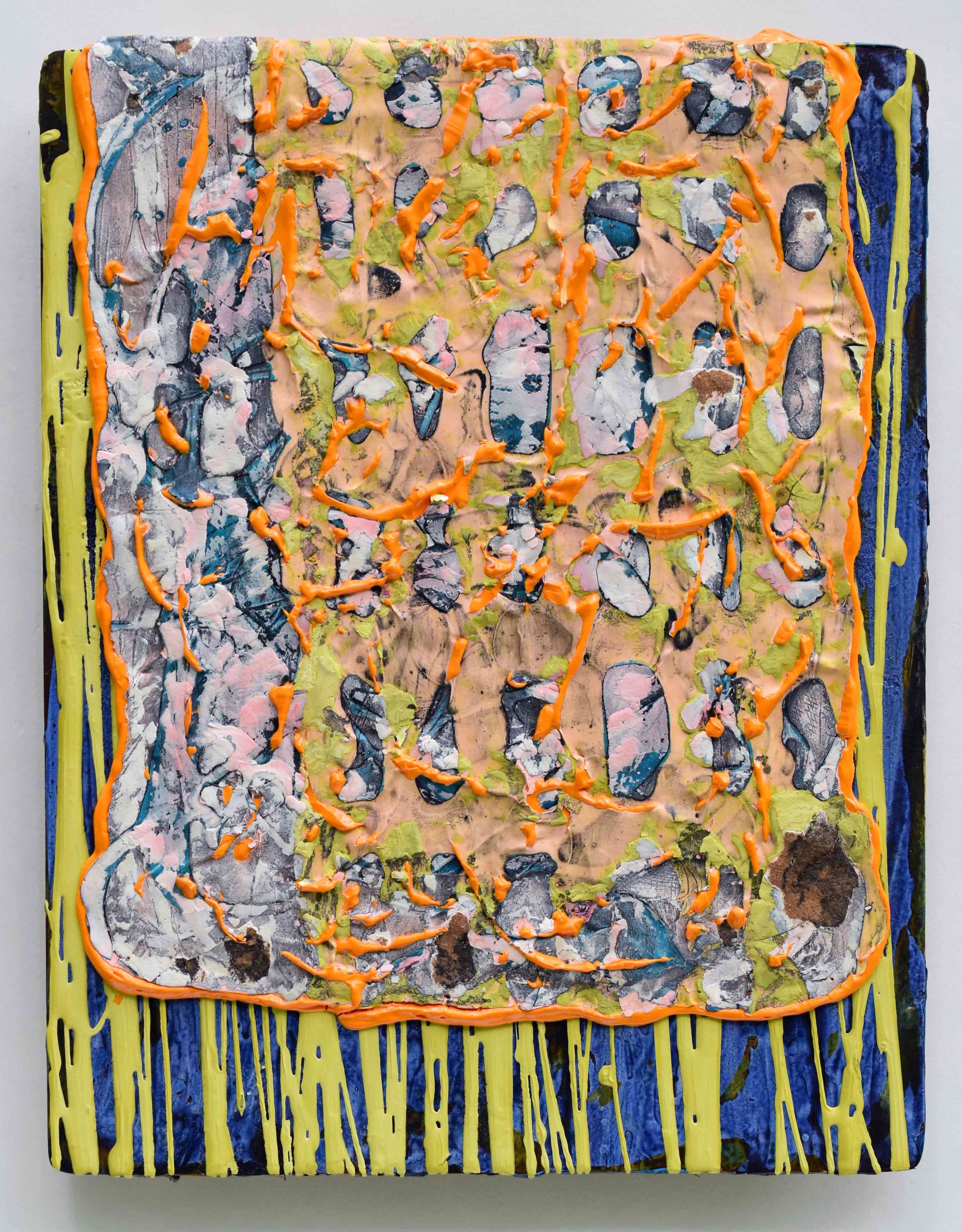 Pressed and Squeezed 3_24 2025 acrylic, clay slurry 14 × 11”