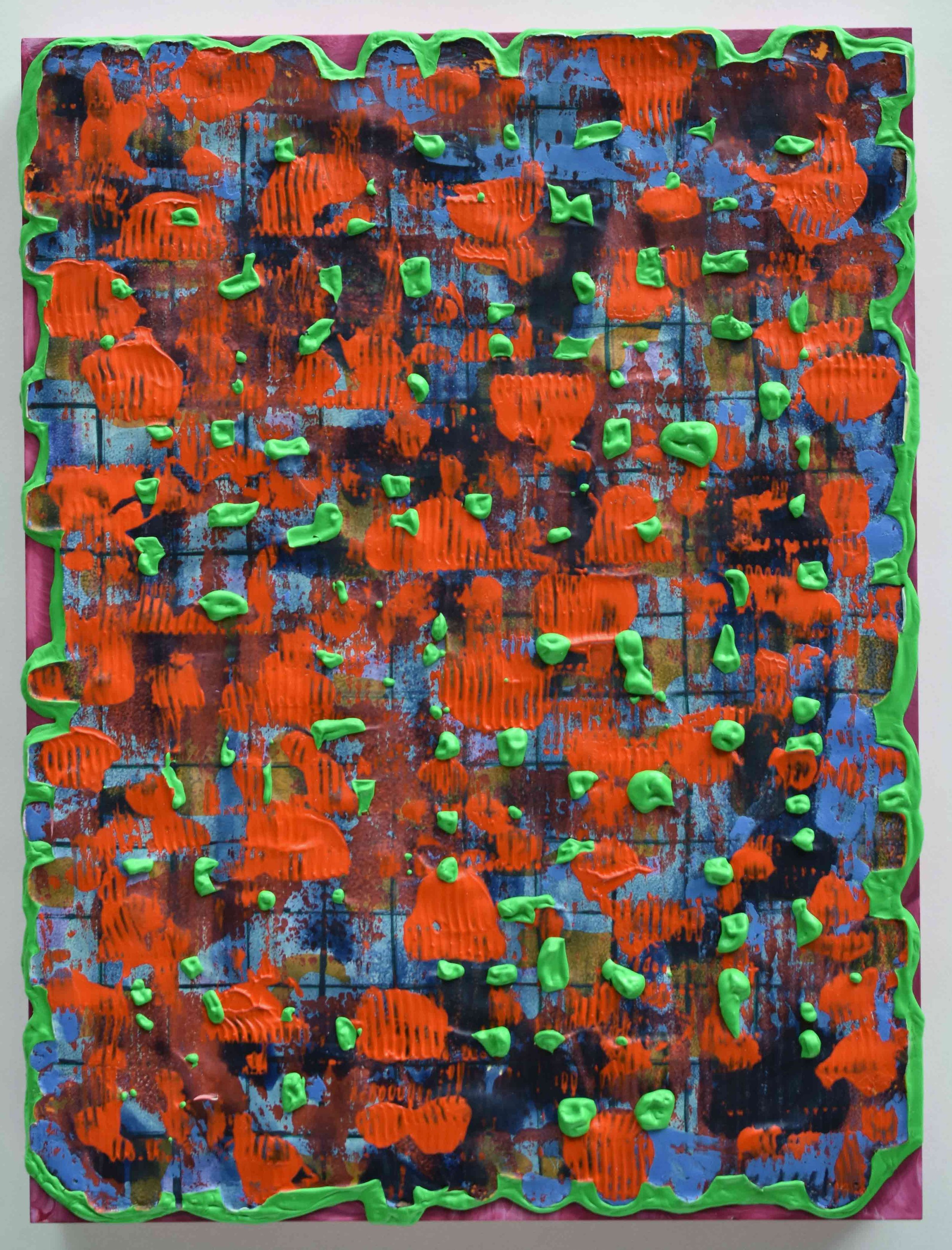 Pressed and Squeezed 6_24 2024 acrylic, clay slurry 16 × 12 × 2”