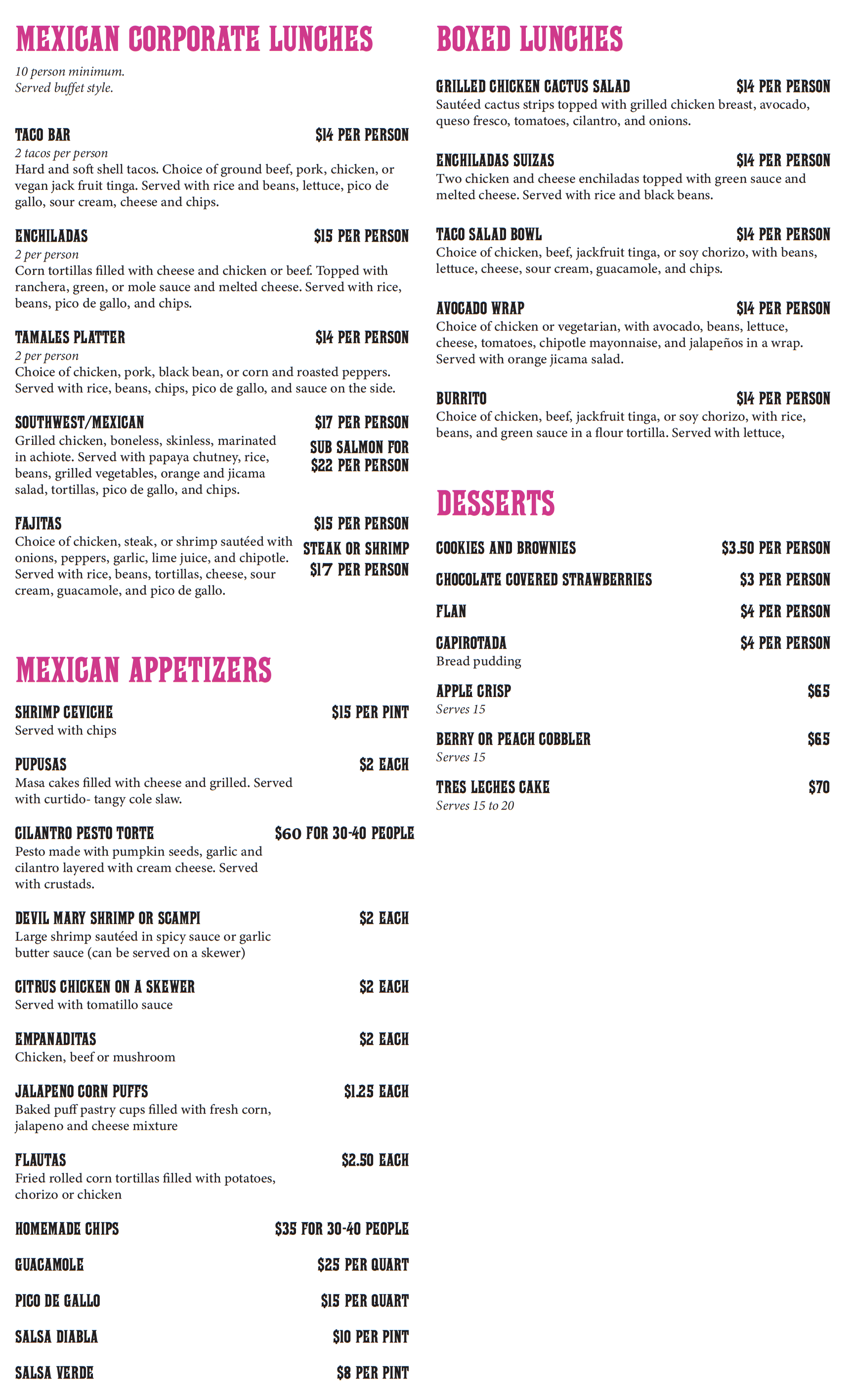 Salsa Collaborative Menu Catering — Salsa a la Salsa