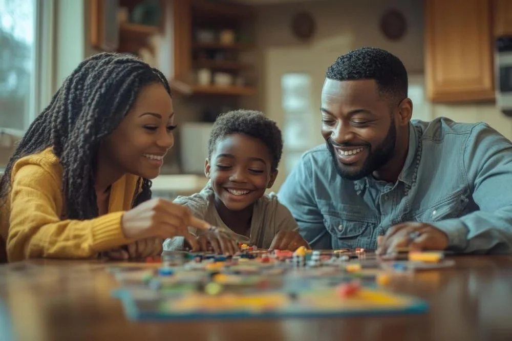 A family playing a board game together