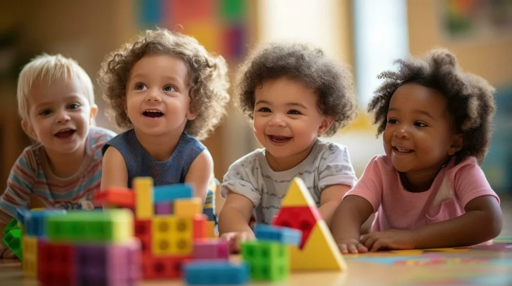 Young children playing with blocks
