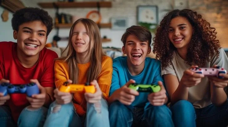 Teenagers laughing together