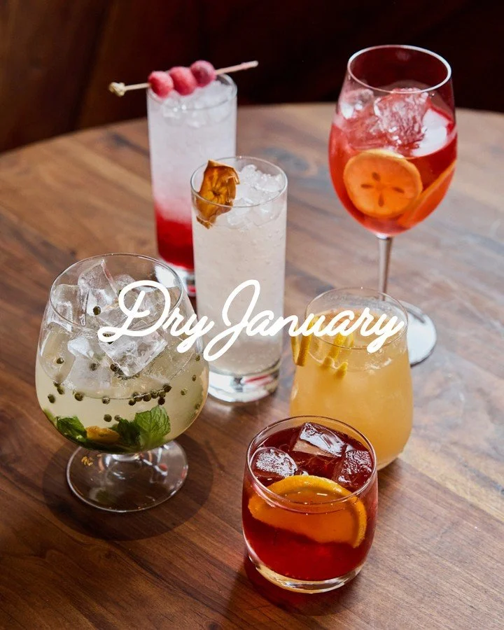 Our new N/A cocktail menu is here! Swipe for a peek at what's featured for #DryJanuary this year. ⁠