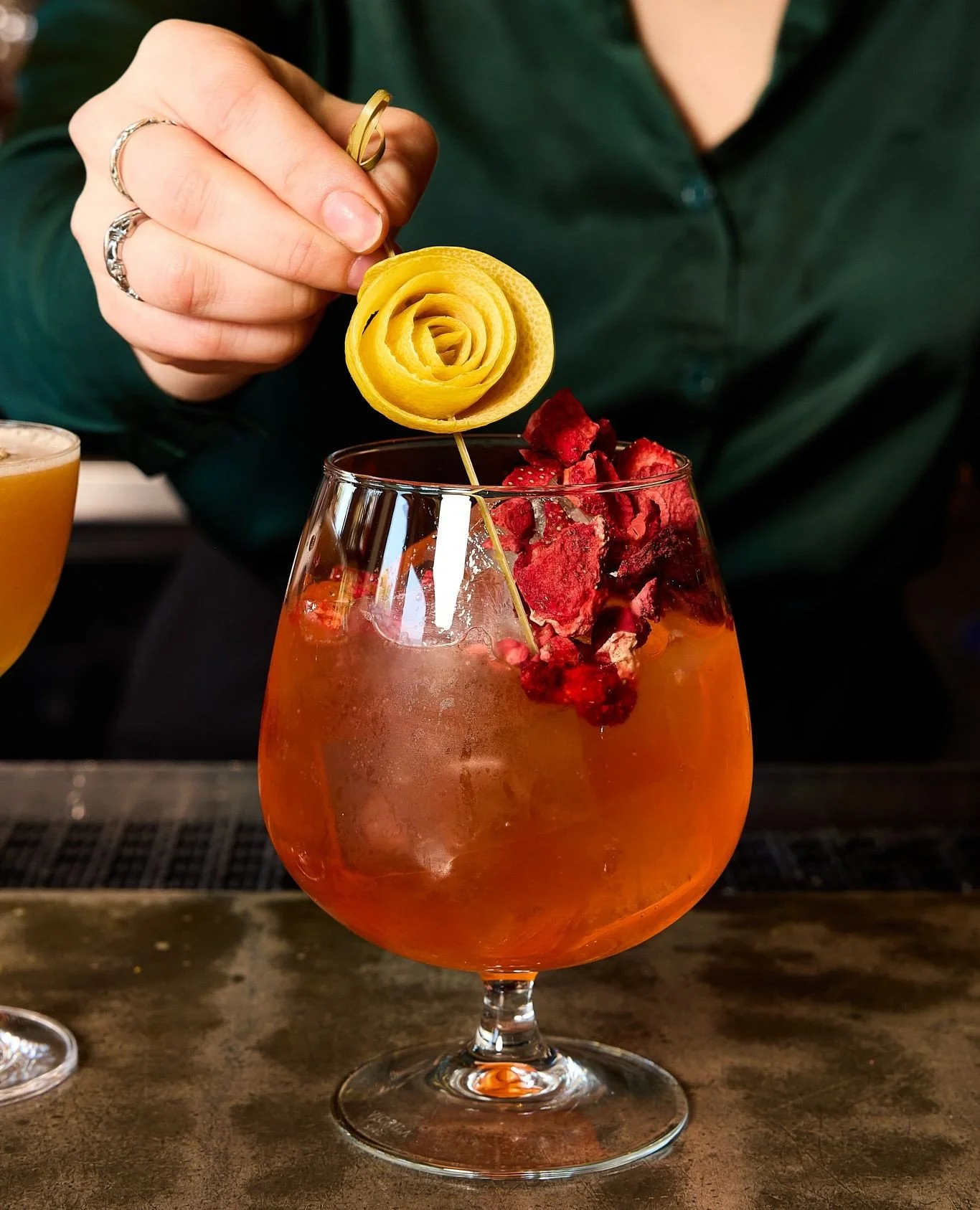 Back in rotation: the strawberry basil Fancy G&amp;T. Made with @marfaspiritco gin, velvet falernum, @luxardousa Bitter Bianco, lemon juice, housemade strawberry vinegar, bay leaf tincture, and tonic.