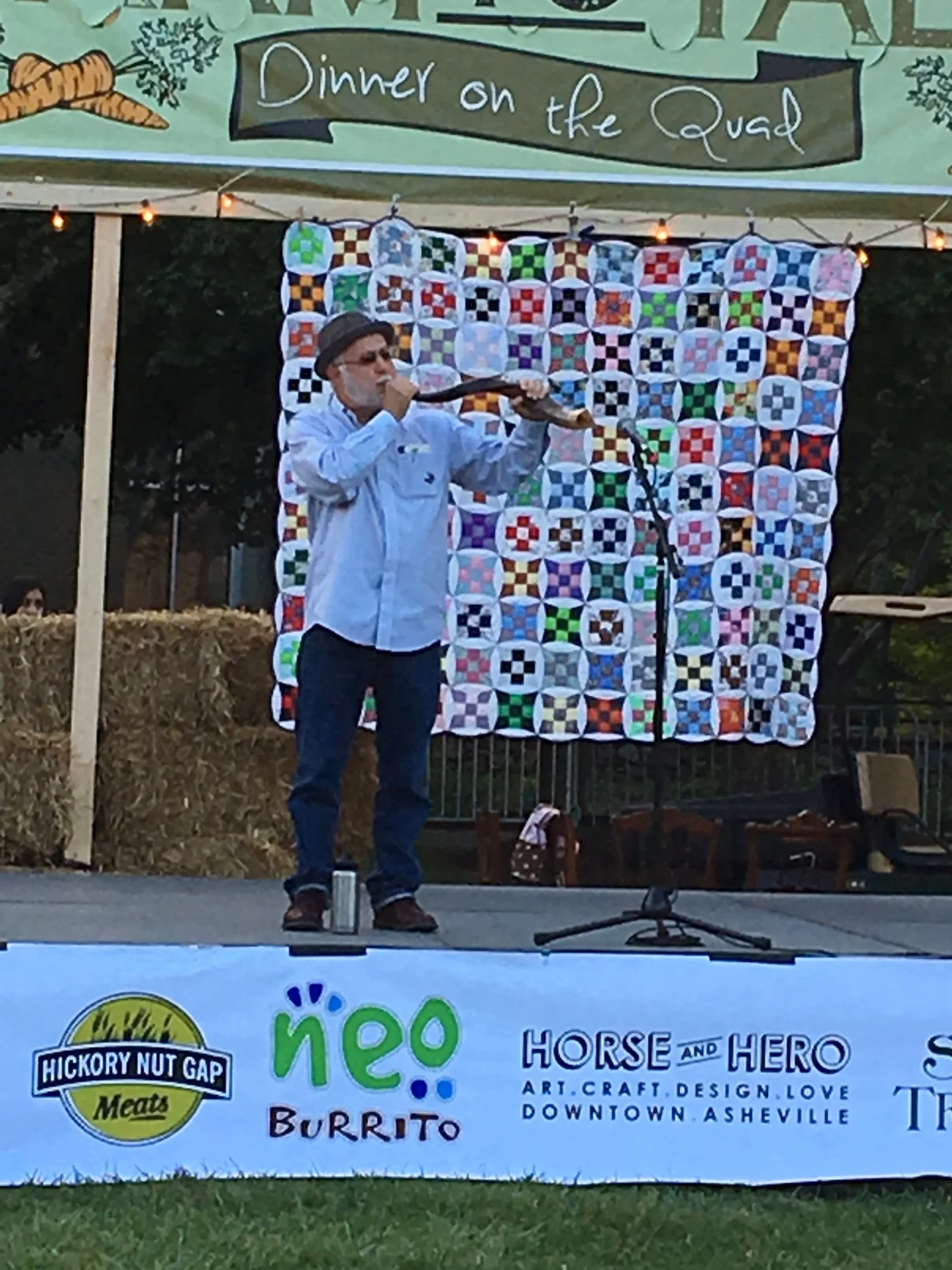 Tekiah: blowing shofar at UNC Asheville's Farm to Table Dinner