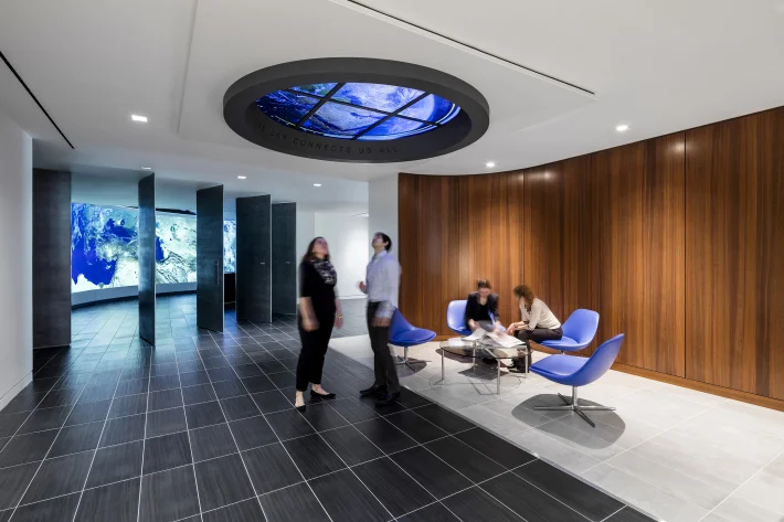 Pivoting doors dramatically open to reveal a giant global interface known as the Airbus Briefing Room