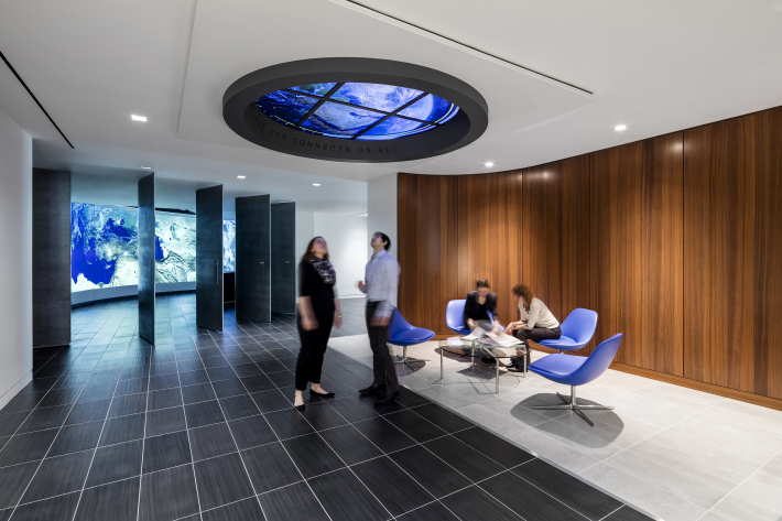 Pivoting doors dramatically open to reveal a giant global interface known as the Airbus Briefing Room