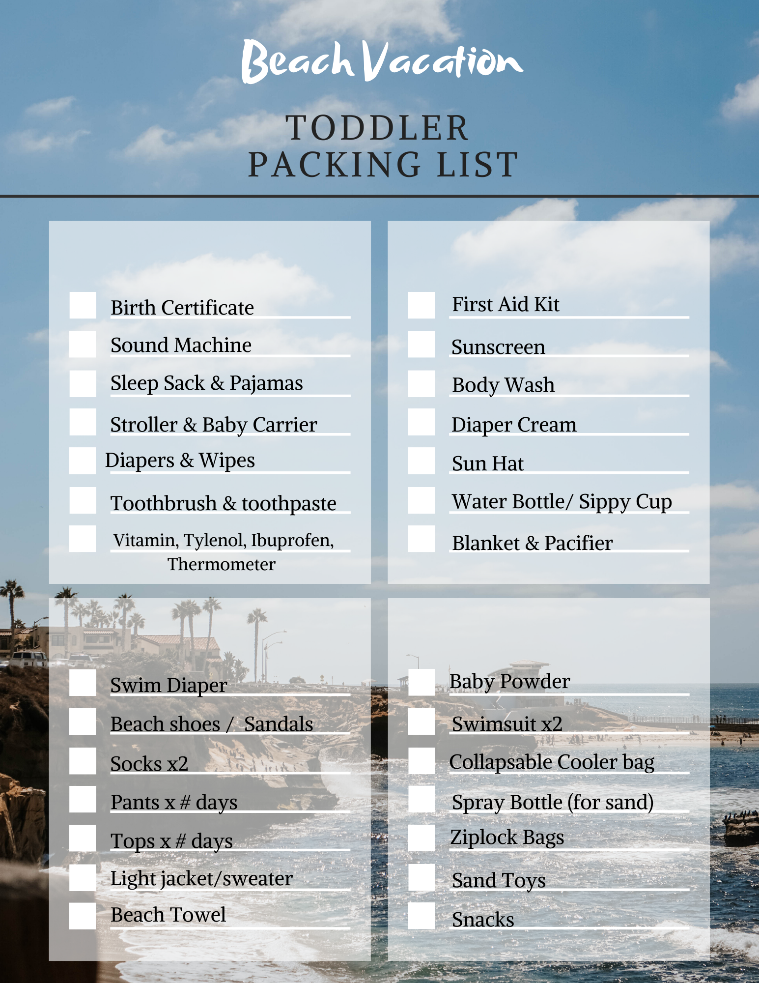 Toddler Packing List -  Beach Vacation