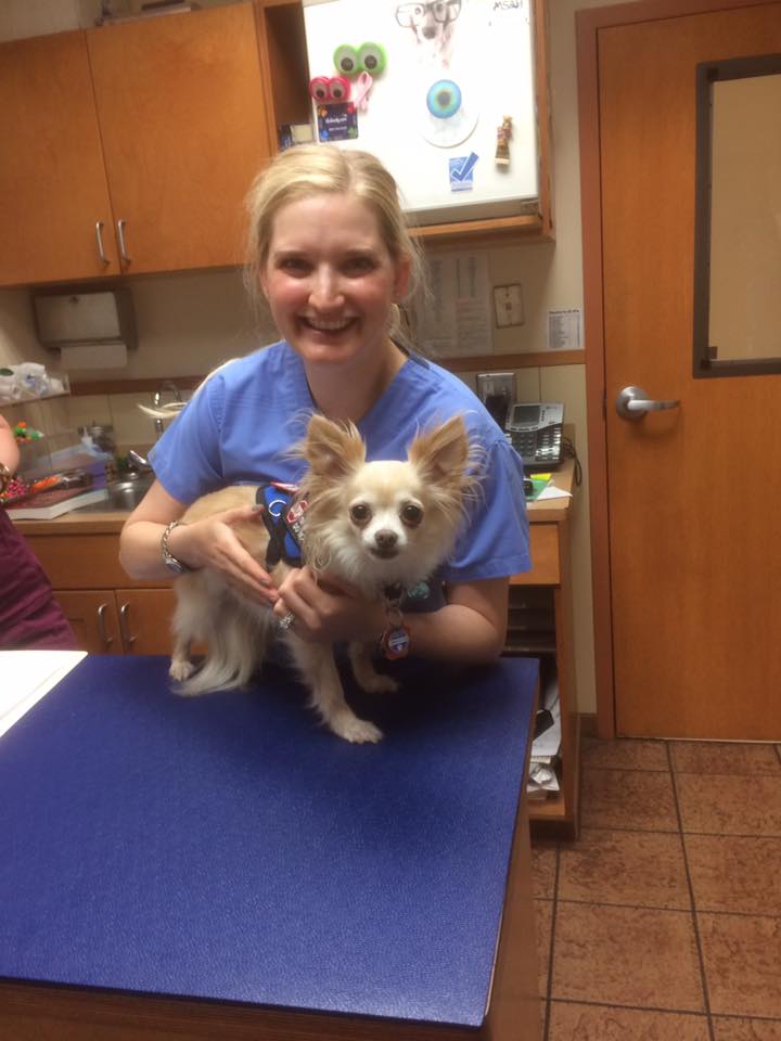 Dr. Meredith Mouney with Charlie, Metairie Veterinary Ophthalmology