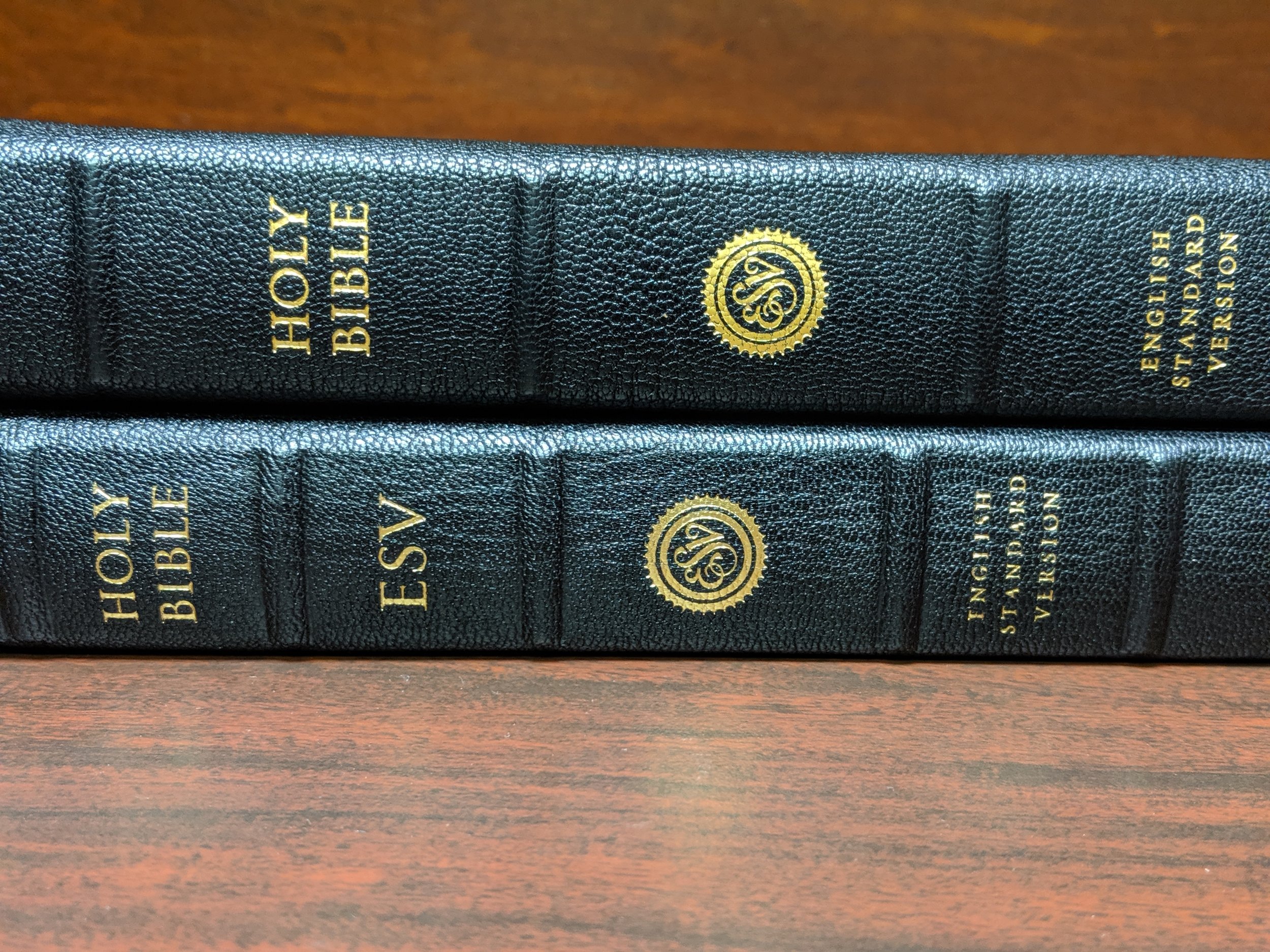  One less ESV reference on the spine of the newer Heirloom Legacy. 