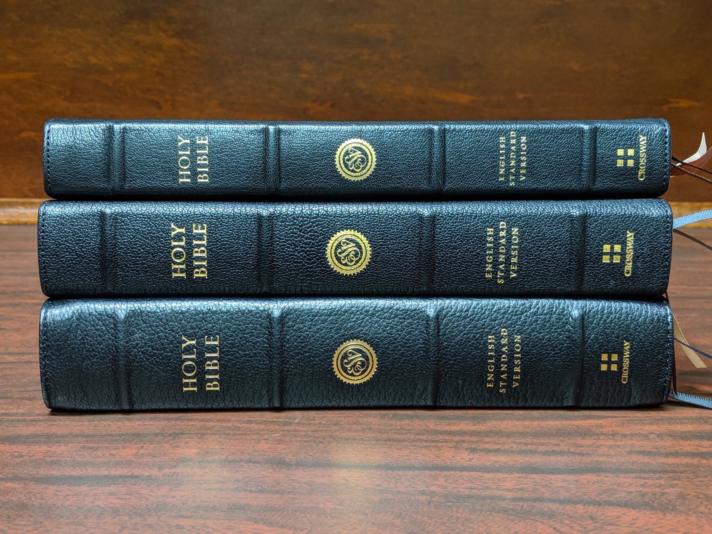 Bottom to top: ESV Preaching Bible, Heirloom Legacy, ESV Omega