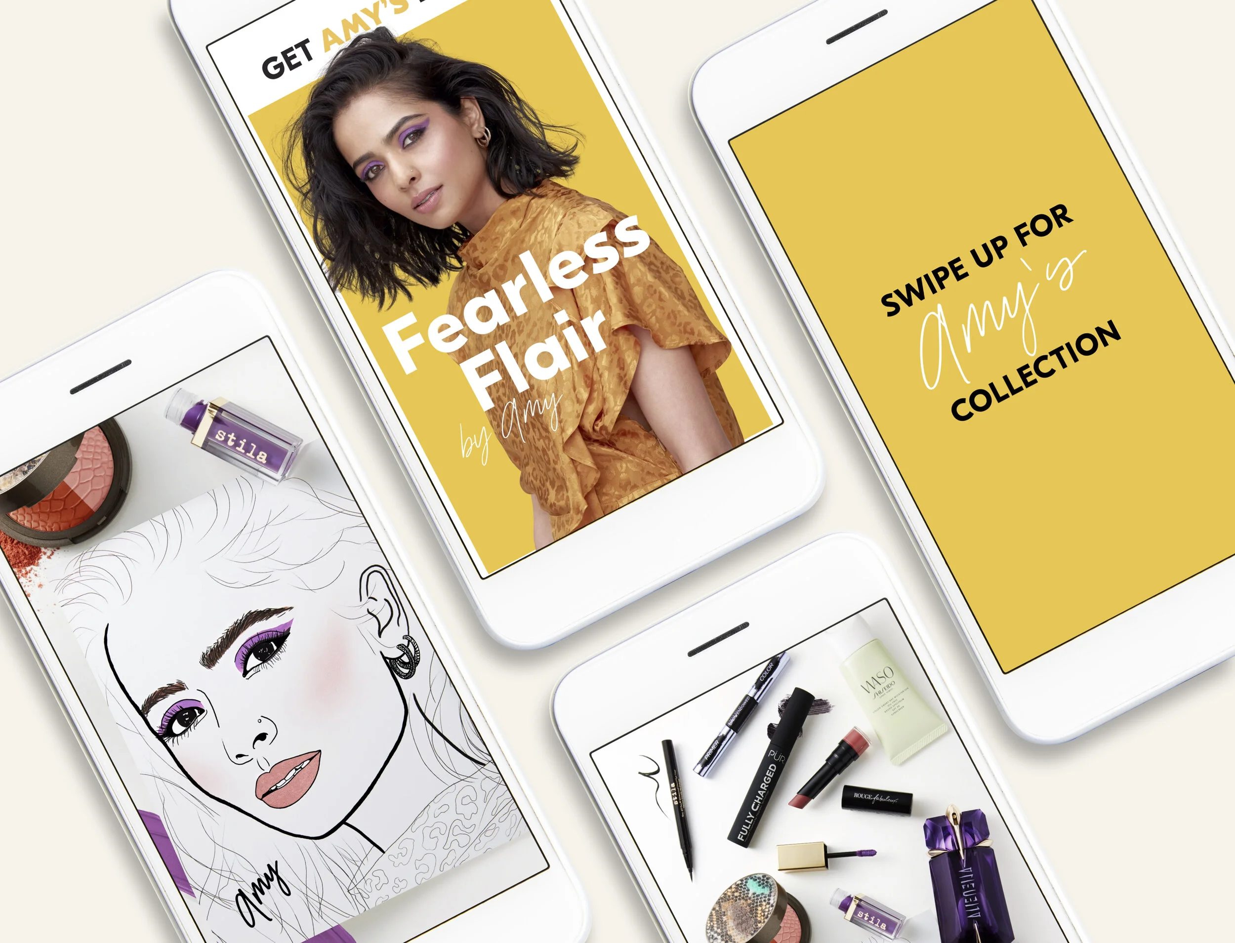 IG STORIES Influencer collection content that was produced for IG was repurposed to create IG Stories. Photography, Carmen Cheung. Motion Graphics, Yan Rosa. Face Chart Illustration, Amy Marenco. Design and Art Direction, Casie Billington.