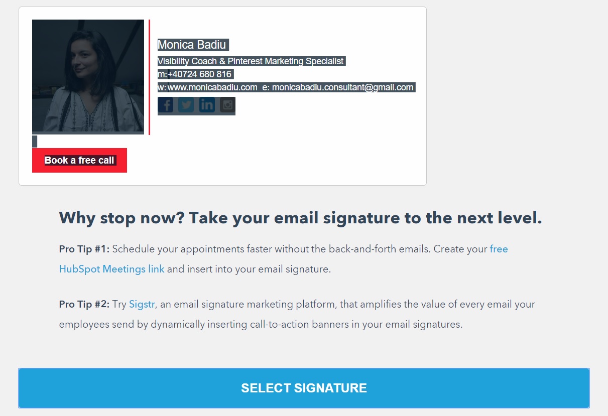 Free Tool to Create a Professional Email Signature - Read more at www.monicabadiu.com  #email #emaildesign #emailtemplates #visibilitystrategy #emailmarketing #marketingtips
