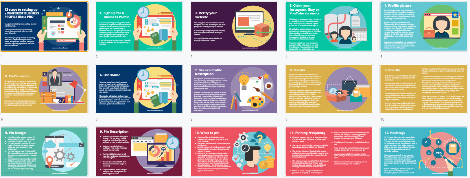 13 steps to setting up a PINTEREST BUSINESS PROFILE like a PRO - Download the freebie at www.monicabadiu.com - #pinterestmarketing #pinteresttips #pinteresttipsforbusiness #pinteresttipsforbusinessentrepreneur #pinterestforbeginners