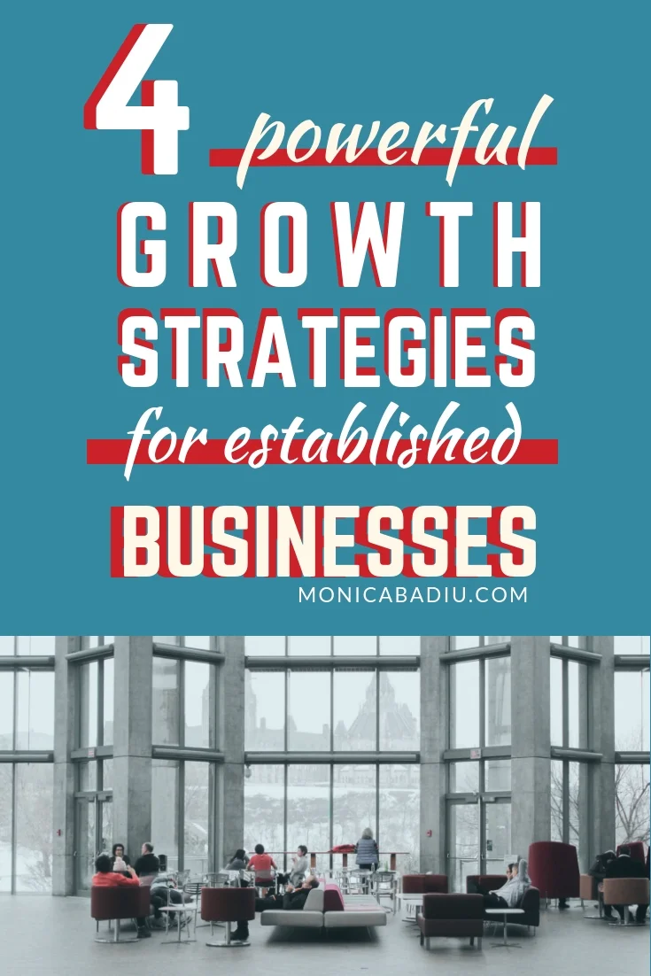 4 Powerful Growth Strategies for Established Businesses That Want to Expand Their Customer Base & Grow Revenue via monicabadiu.com #visibilitycoach #marketing #smallbusiness #growthmindset #entrepreneurship #b2b #growthstrategy