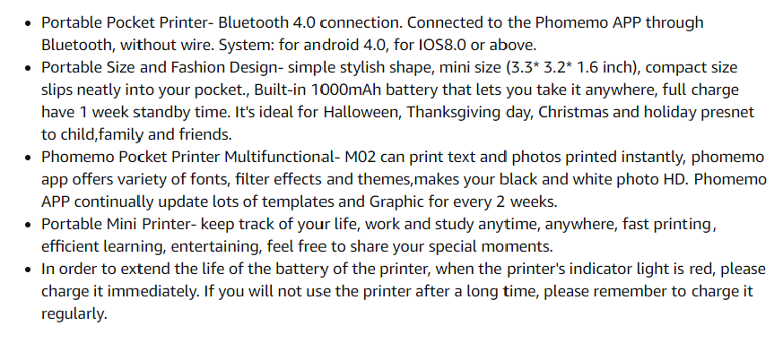 Benefits for product Phomemo M02 Portable Pocket Printer