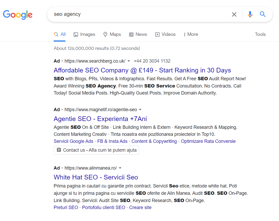 Example of search ads
