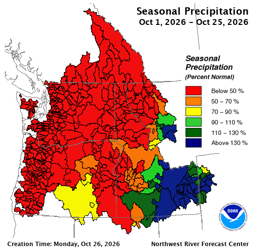  Current observations in October have also had lower precipitation than average, consistent with NOAA’s predictions earlier this month. Source: NOAA 