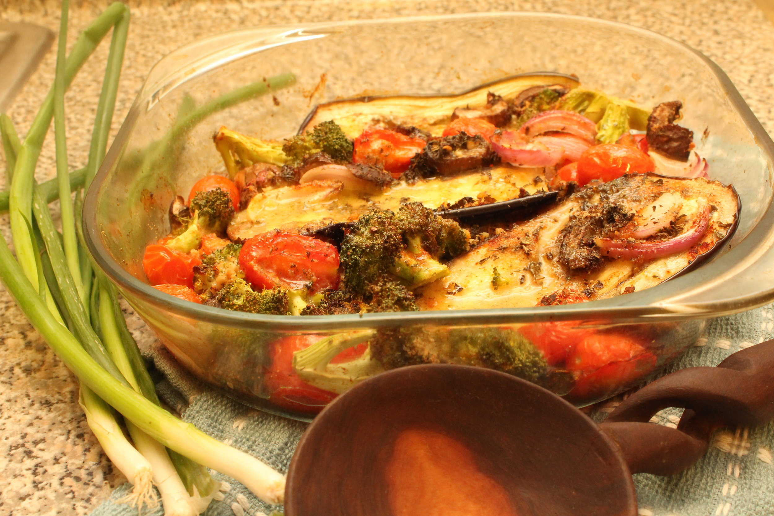 Roasted Eggplant, Broccoli and Cherry Tomato
