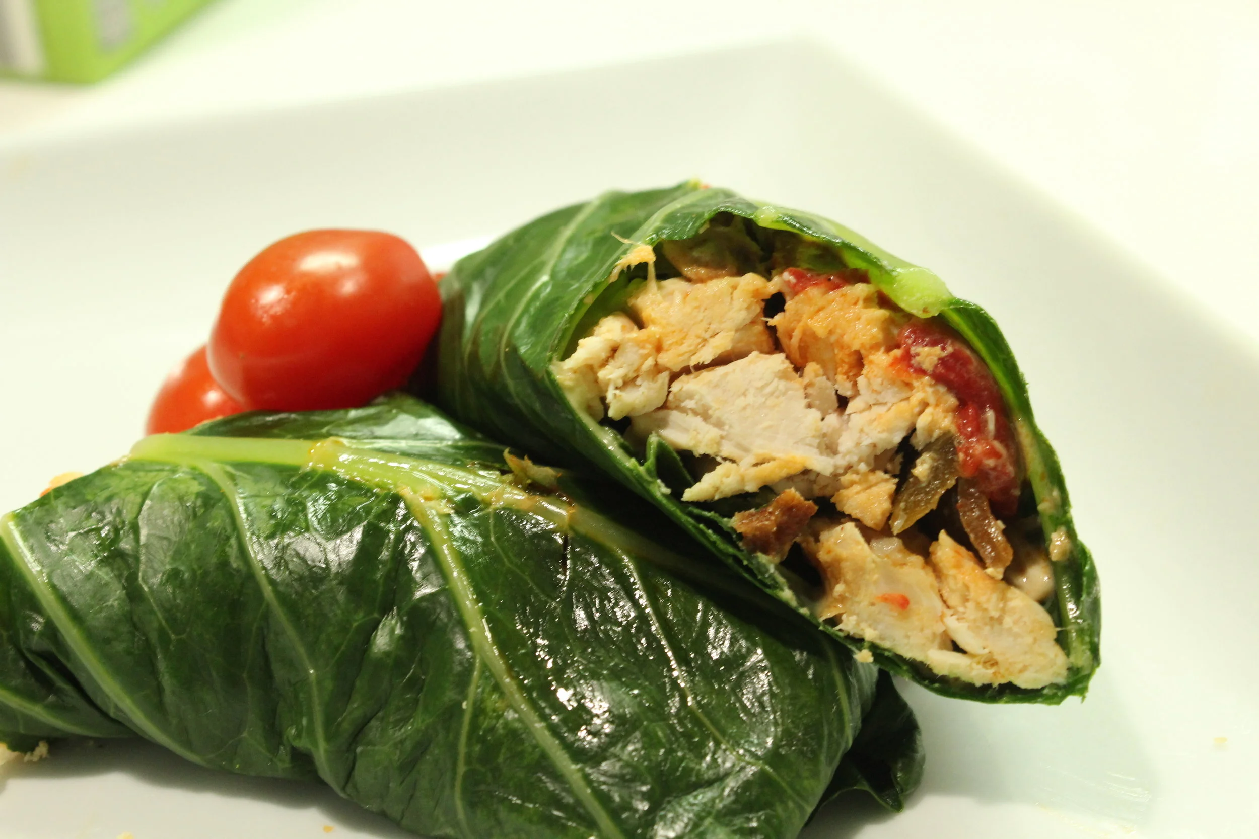  Chicken + Roasted Red Pepper Collard Green Wraps