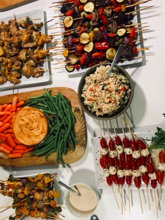 Select Recipes From The Rose Sioree Menu - Veggie Party Platter - Chicken Skewers