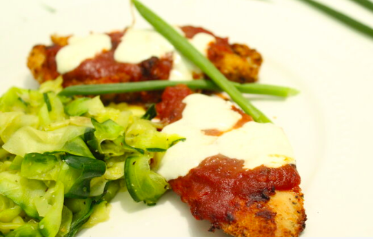 Crispy Baked Chicken Parmesan with Zucchini Ribbons