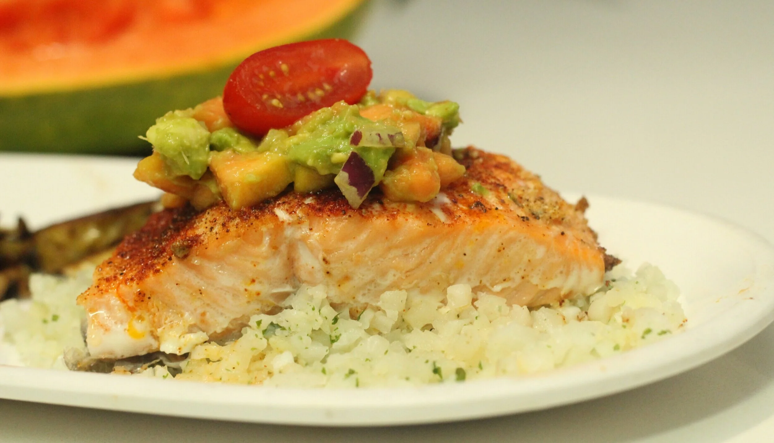 Citrus Baked Salmon with Papaya Avocado Salsa