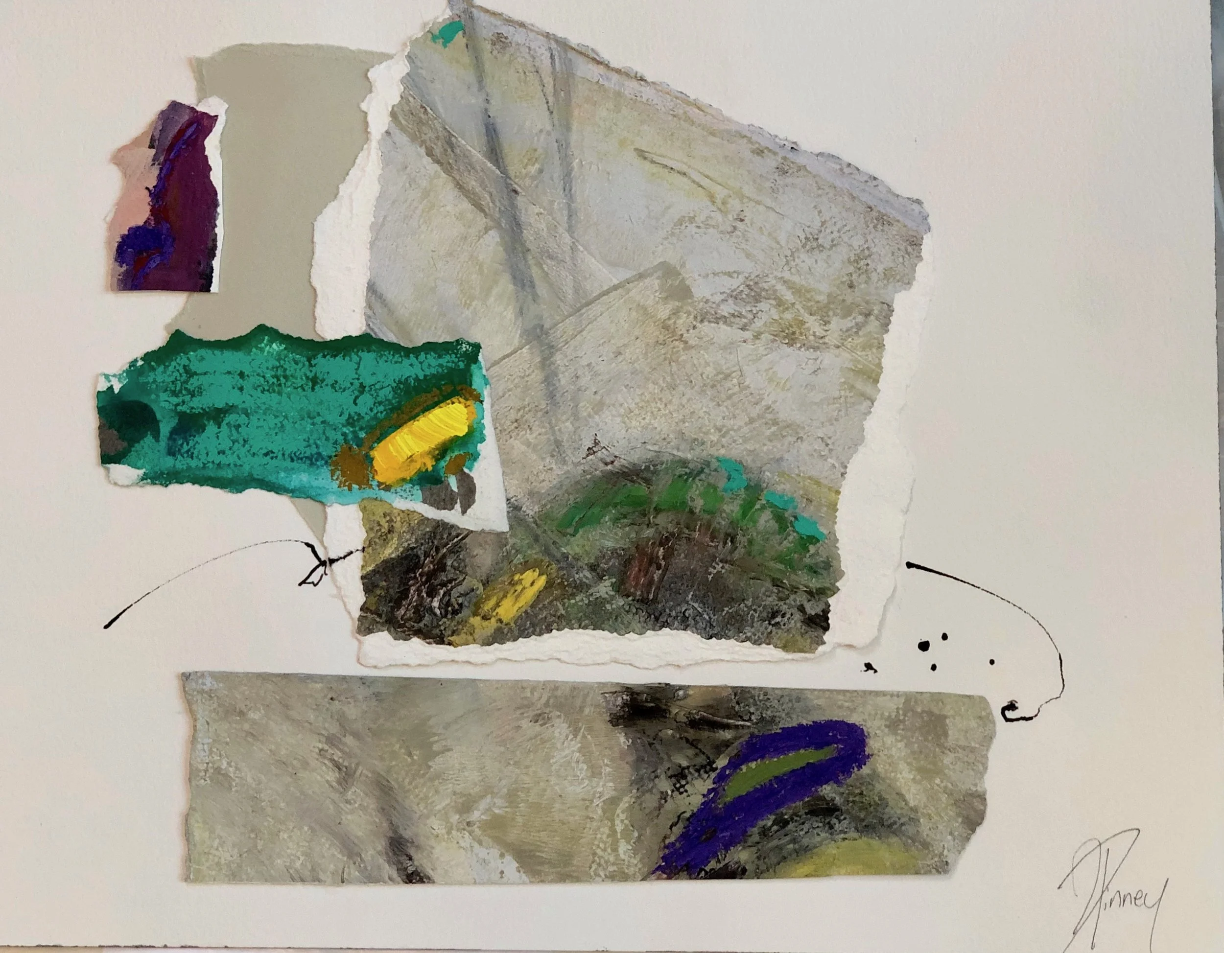 Green Space 18 X 20 mixed media on paper floated in gold frame $600