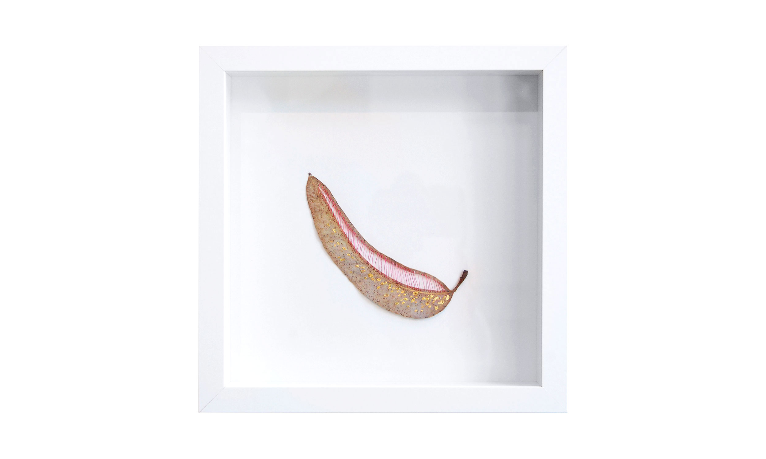 Leaf Quartet II, hand cut and stitched leaf, 24k gold, 10" x 10", $400 Contact us for purchase
